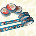 Forager Provisions LTD Stacey McEvoy Caunt washi tape rolls featuring a medieval red house pattern on blue background