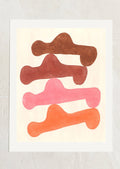 An art print depicting geometric stacked shapes in warm tones.