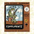 Forager Provisions LTD Stay Home Club vinyl sticker featuring a cute frog fishing for a heart on a brown background.