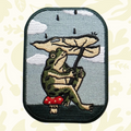 Stay Home Club’s Leaf Umbrella Frog Patch: cute frog on mushroom, peel-and-stick patch for trendy jackets, bags, and hats.