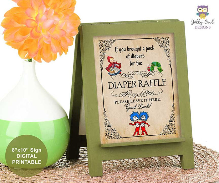 Story Book Themed Baby Shower - Diaper Raffle Sign - Jolly Owl Designs