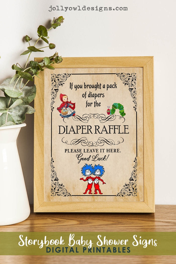 Story Book Themed Baby Shower - Diaper Raffle Sign - Jolly Owl Designs