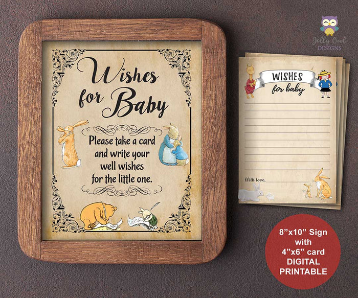 Story Book Themed Baby Shower - Wishes for Baby Sign and Card - Jolly Owl Designs