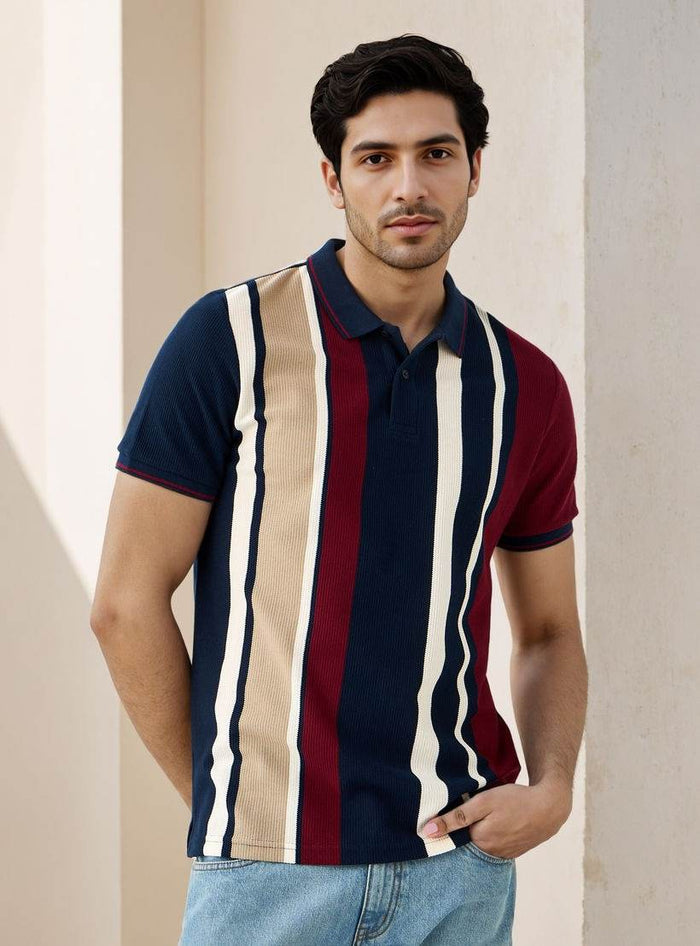 Men wearing striped Ottoman polo t-shirt UAE