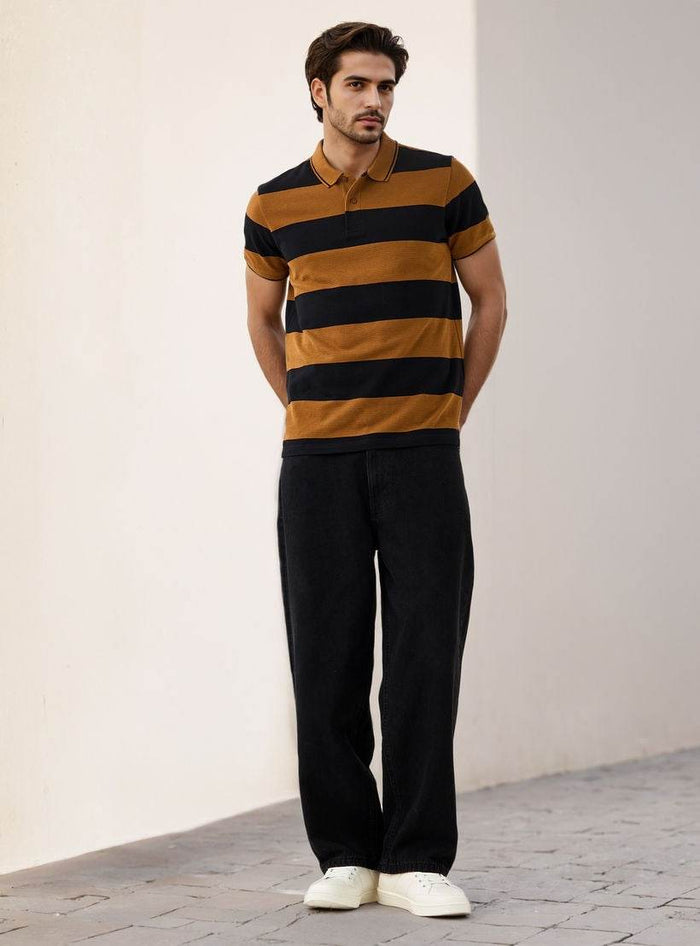 Striped Polo Neck Regular T-shirt - Dubai Offers Today