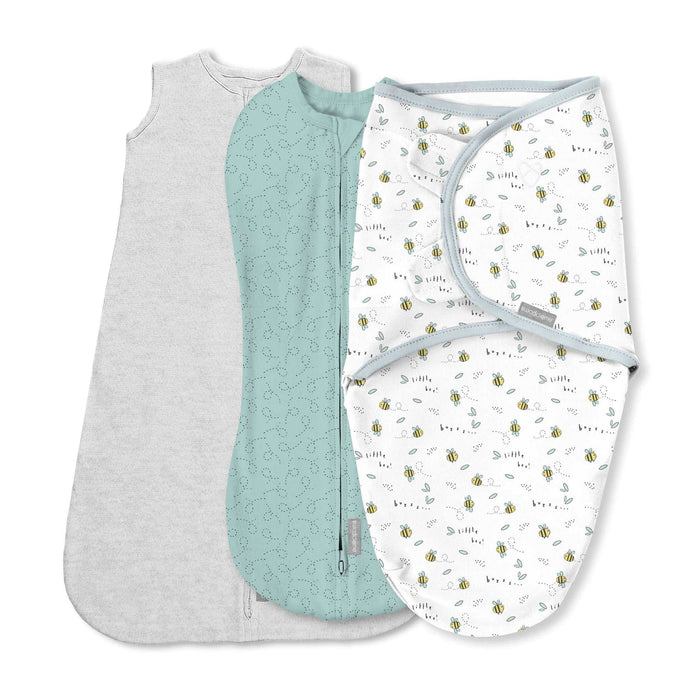 SwaddleMe by Ingenuity Comfort Pack - Size 0-3 Months, Pod, Original Swaddle, Night Sack, 3pk - Little Bees