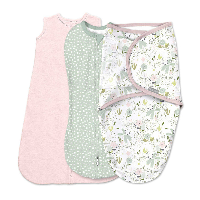 SwaddleMe by Ingenuity Comfort Pack - Size 0-3 Months, Pod, Original Swaddle, Night Sack, 3pk - Peekaboo Panda