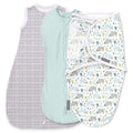 SwaddleMe by Ingenuity Comfort Pack, 3pk, Pod, Original Swaddle, Night Sack, Baby Elephant, 0-3 Months, Soft Cotton.