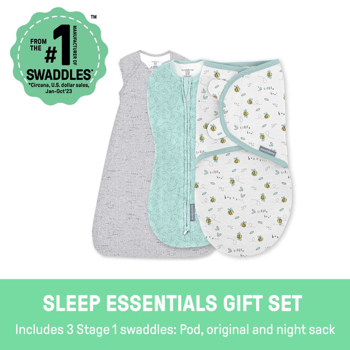 SwaddleMe by Ingenuity Comfort Pack - Size 0-3 Months, Pod, Original Swaddle, Night Sack, 3pk - Little Bees
