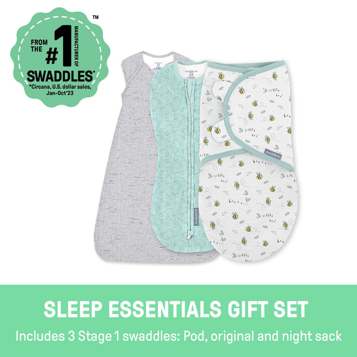 SwaddleMe by Ingenuity Comfort Pack with Original Swaddle, Pod, and Night Sack for 0-3 months baby with elephant print