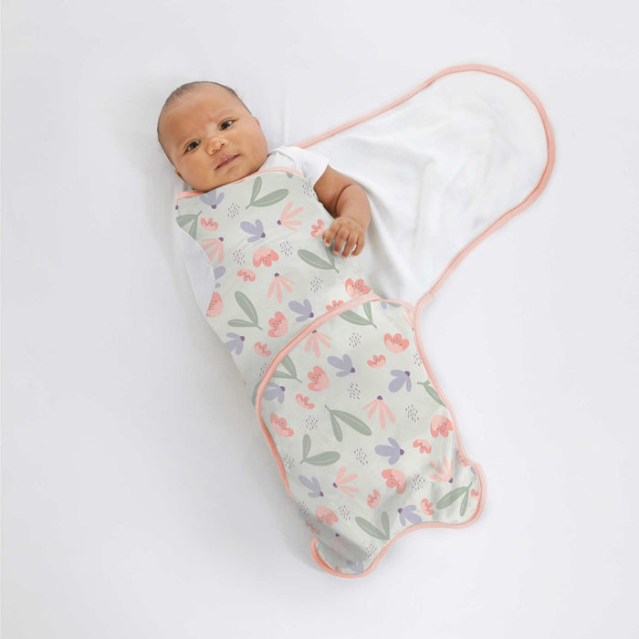 SwaddleMe by Ingenuity Naps & Nights adjustable easy-wrap baby swaddle set with posy floral pattern in soft cotton blend fabric for newborns 0-3 months