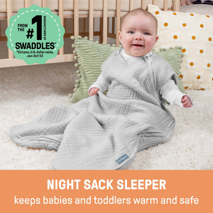 SwaddleMe Night Sack by Ingenuity soft cotton wearable baby sleeper for 3-18 months, 1.0 TOG, hip-healthy, extra-long zipper for easy diaper changes