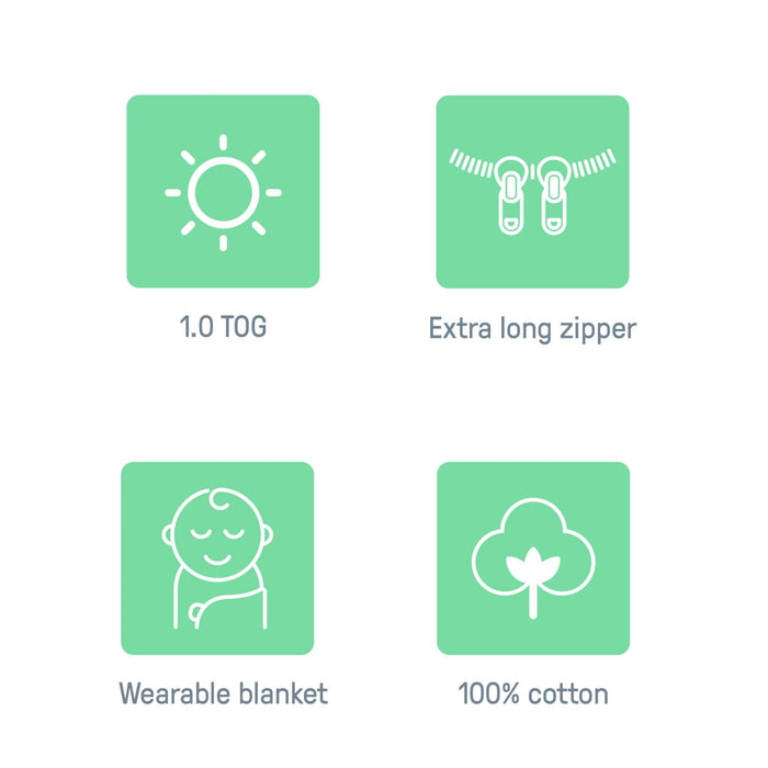 SwaddleMe Night Sack Sleeper wearable baby blanket for 3-18 months with 1.0 TOG cotton fabric and extra-long zipper