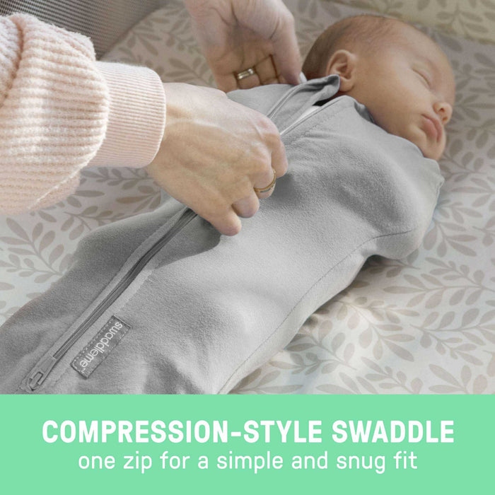 SwaddleMe by Ingenuity newborn swaddle pod with two-way zipper in elephant skies pattern