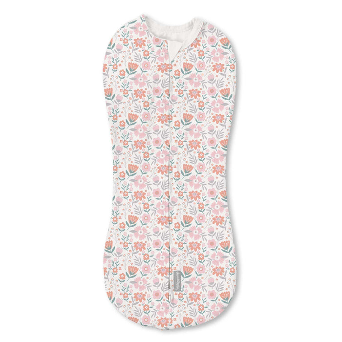 SwaddleMe by Ingenuity newborn swaddle pod with two-way zipper in Sweet Blossoms pattern