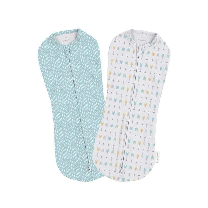 SwaddleMe by Ingenuity newborn swaddle pod with two-way zipper for 0-2 months babies in arrows pattern