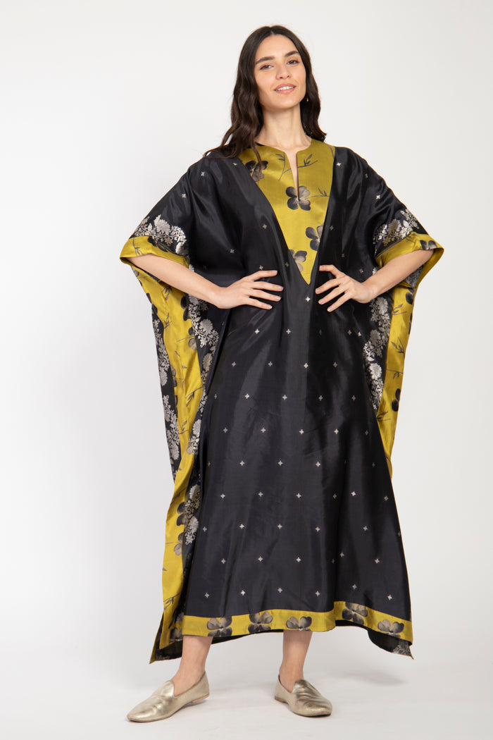 Tamara Silk Black & Yellow Dress