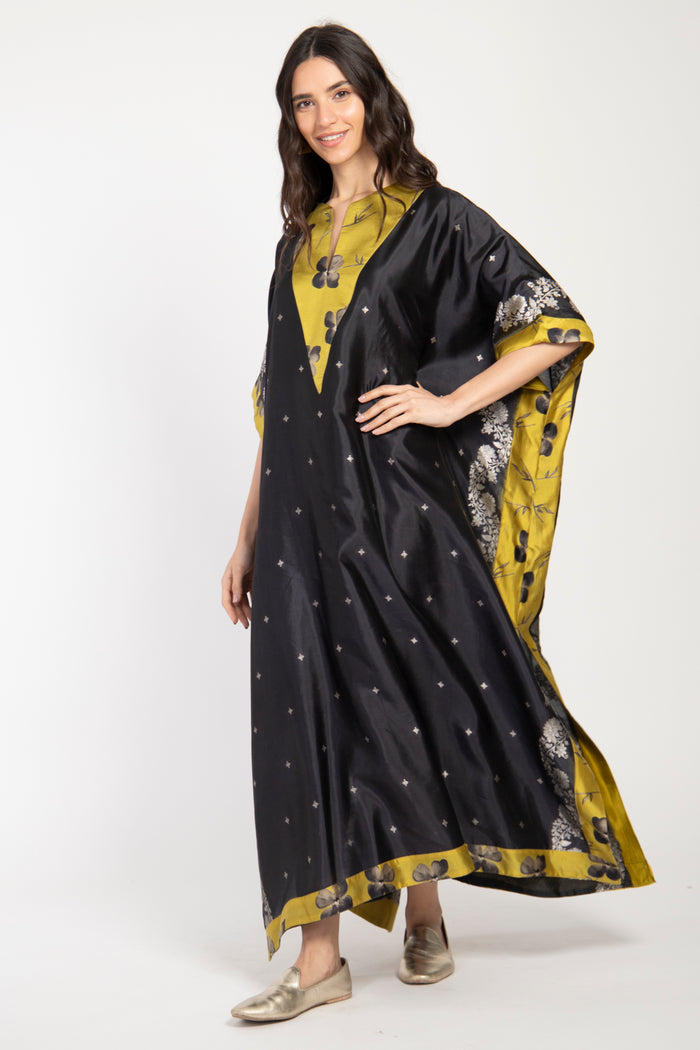 Tamara Silk Black & Yellow Dress