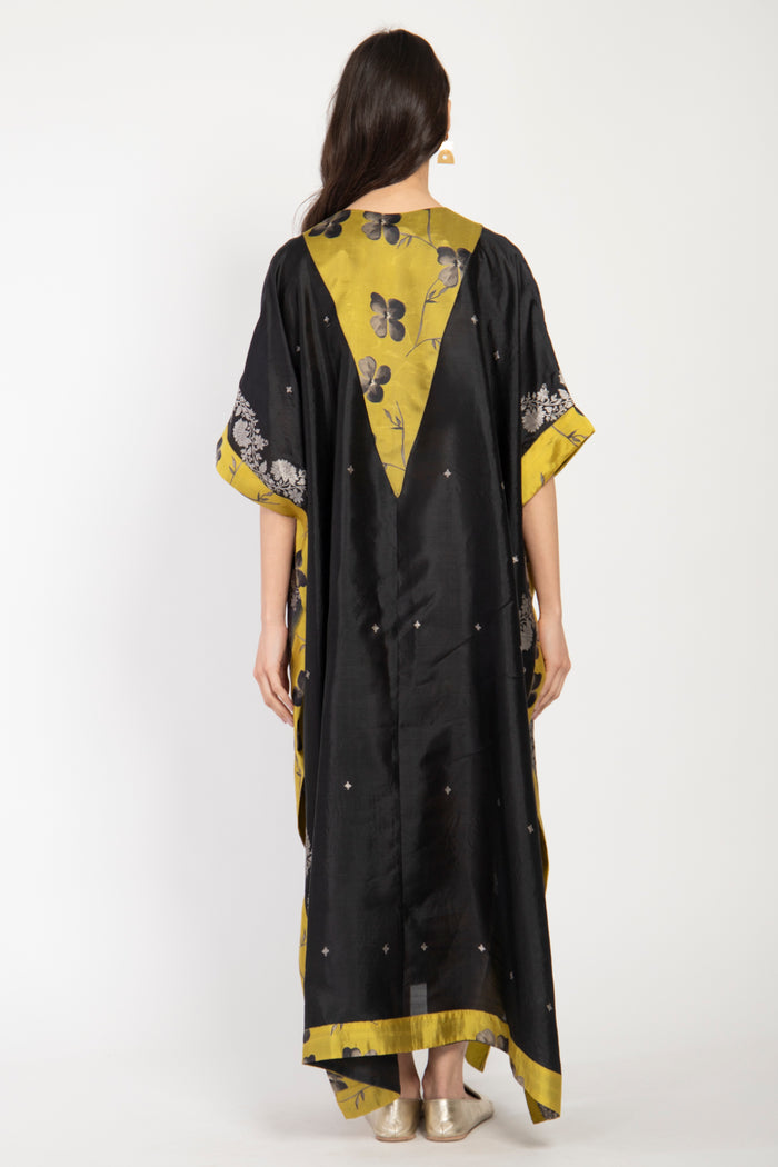 Tamara Silk Black & Yellow Dress