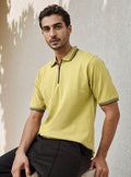 Close-up of textured fabric half zip polo UAE
