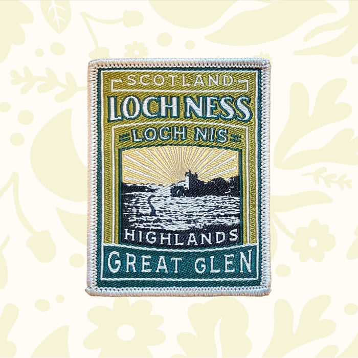 Loch Ness Patch by The Adventure Patch Company—Scotland Highlands, Great Glen, lake & castle. Perfect Scottish adventure gift.