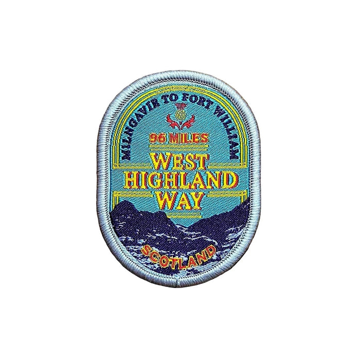 Forager Provisions LTD West Highland Way embroidered patch featuring Scottish mountain scenery and trail details.