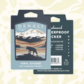 Forager Provisions LTD Denali National Park vinyl sticker featuring a wolf silhouette and mountain landscape artwork.