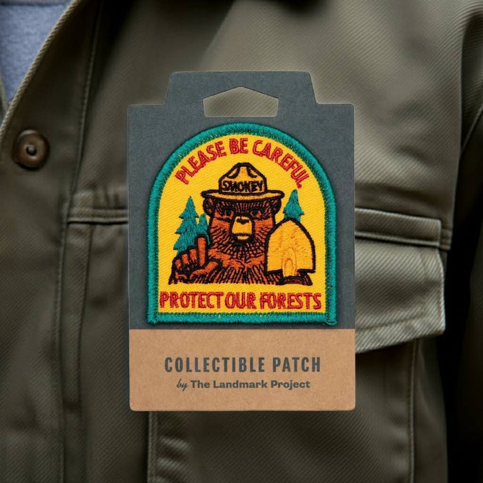 Forager Provisions LTD Smokey Bear Please Be Careful embroidered patch with yellow and green forest design
