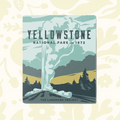 Forager Provisions LTD Yellowstone National Park magnet featuring a vintage-style volcanic geyser illustration.