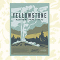 Forager Provisions LTD Yellowstone National Park poster featuring a vintage-style illustration of a steaming geyser.