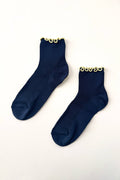 The Petite Ruffled Modal Socks - Navy/Butter
