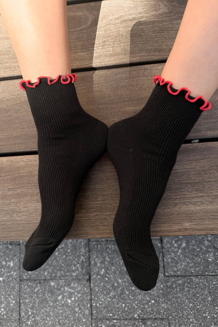 The Petite Ruffled Modal Socks - Navy/Butter