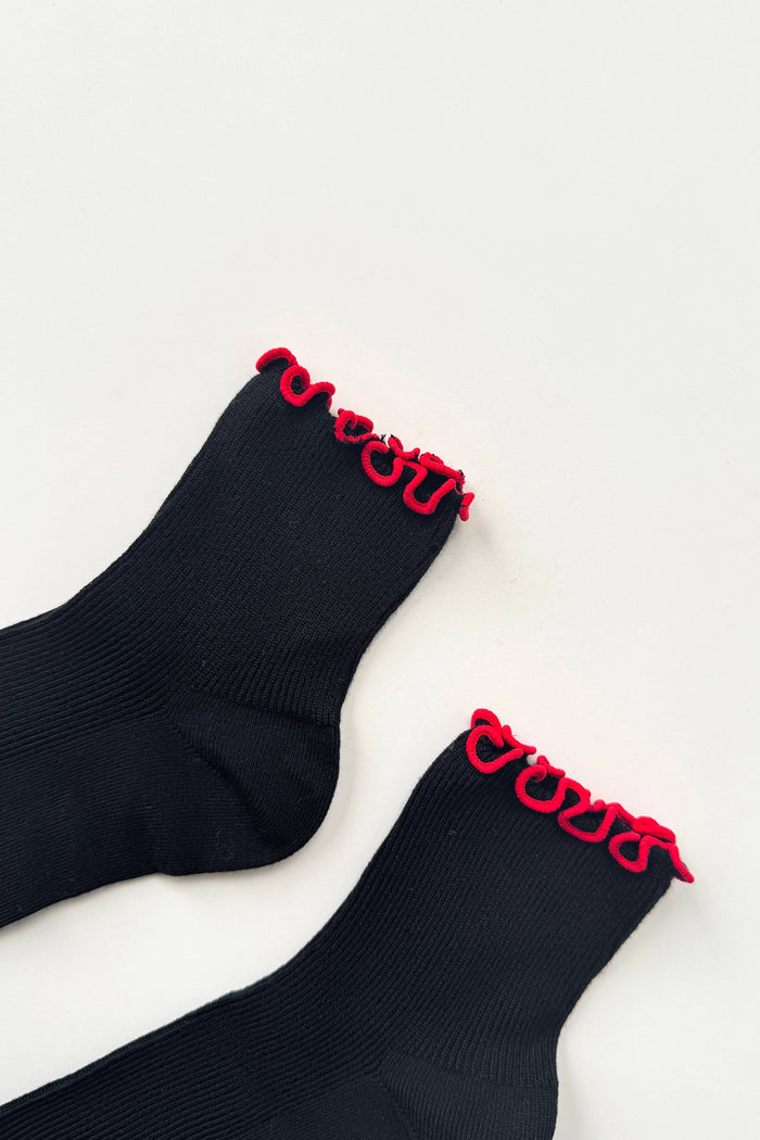 The Petite Ruffled Modal Socks - Navy/Butter