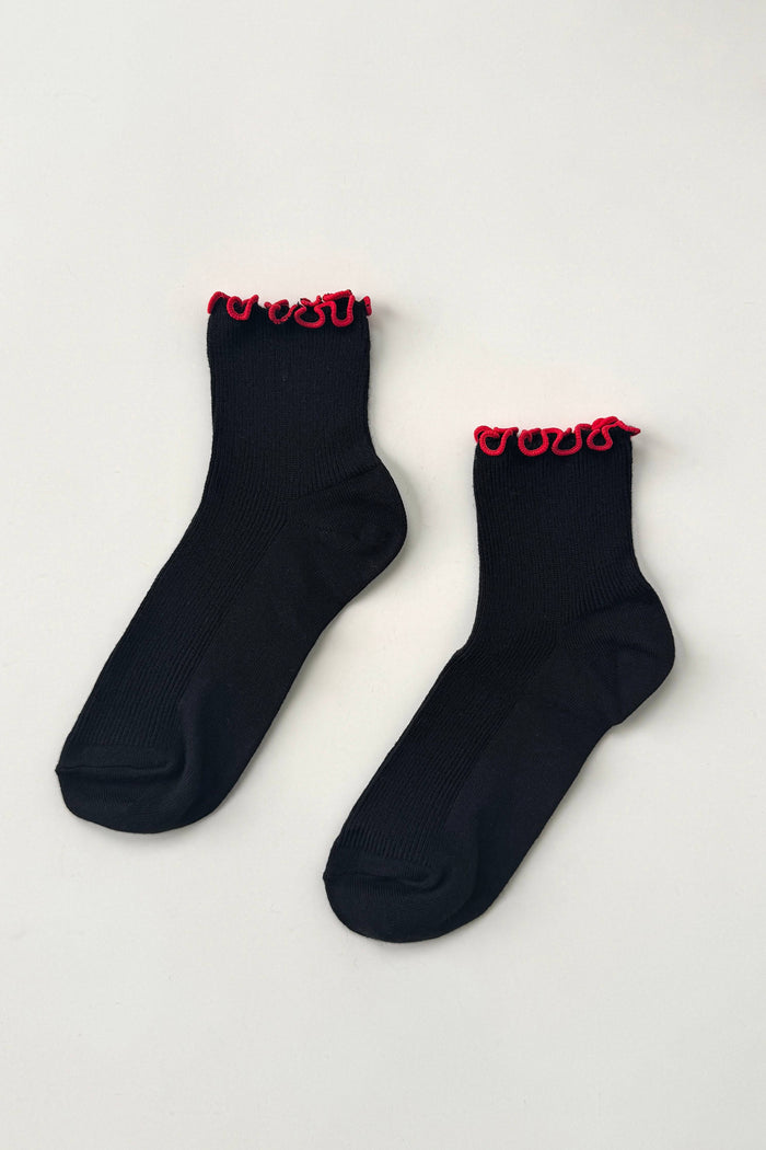 The Petite Ruffled Modal Socks - Navy/Butter