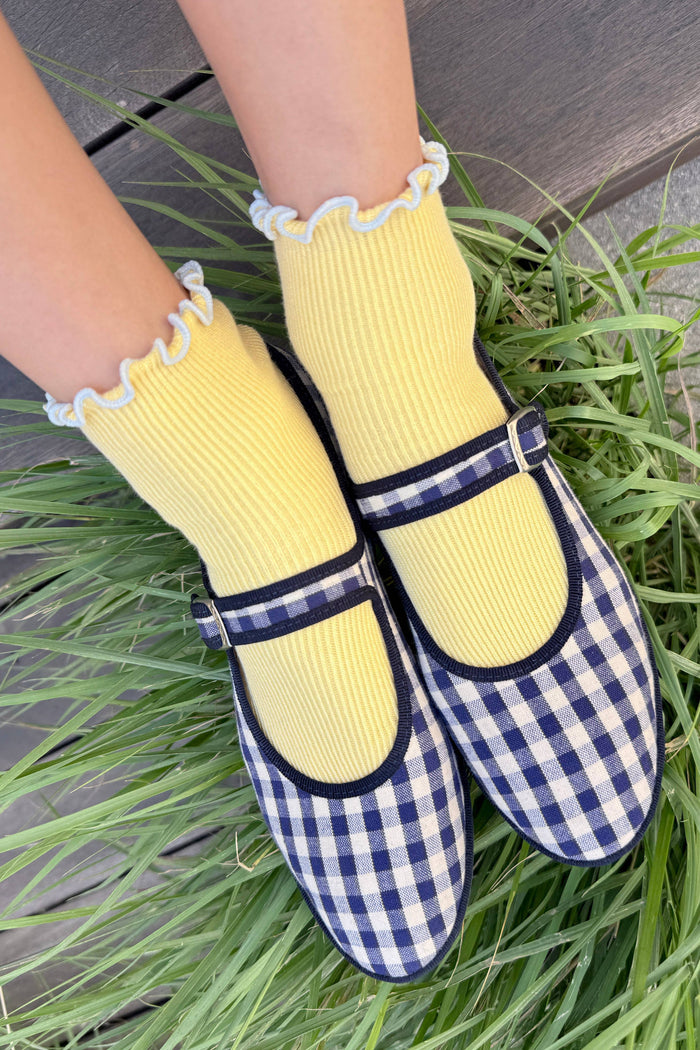The Petite Ruffled Modal Socks - Navy/Butter