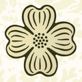 Forager Provisions LTD dogwood flower sticker with black line art on white outdoor-rated vinyl.