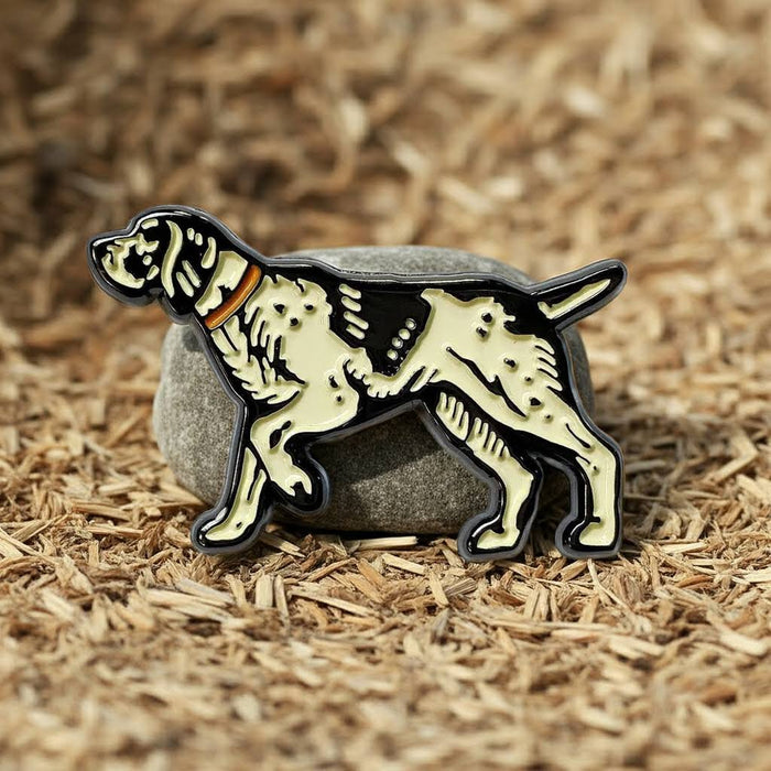 Forager Provisions LTD Pointer Dog enamel pin with gold-plated details, featuring a classic pointing stance.