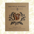 Forager Provisions LTD red squirrel enamel pin with antique gold accents on an illustrated kraft backing card
