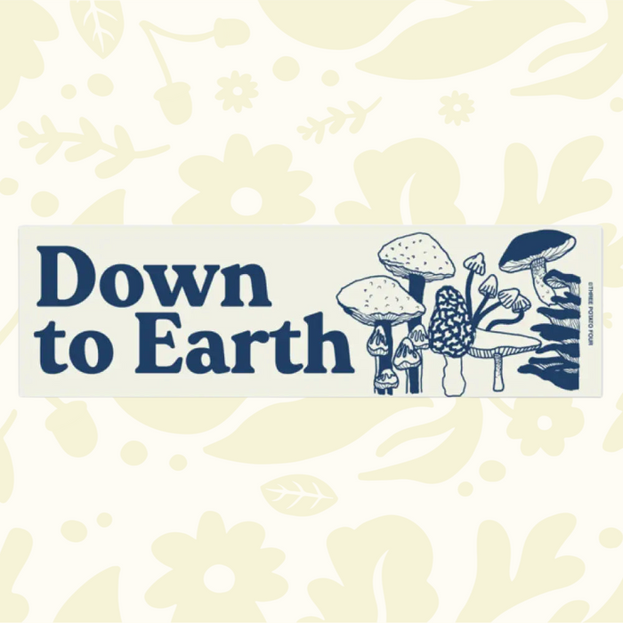 Forager Provisions LTD Three Potato Four magnet featuring blue Down To Earth text and mushroom illustrations
