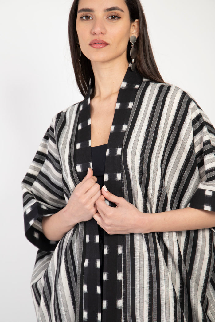 Tilal Handwoven Cotton Ikat Black & White Abaya