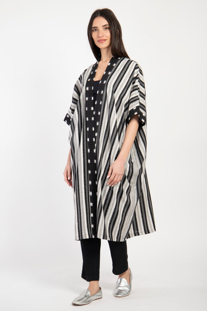 Tilal Handwoven Cotton Ikat Black & White Abaya