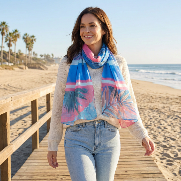 Tropical Block Colour Scarf (50x180cm) - Blue