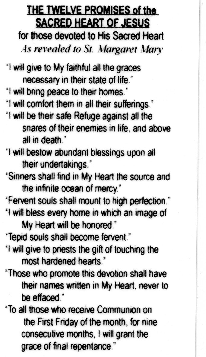 Twelve Promises of the Sacred Heart of Jesus U - LAMINATED HOLY CARDS- QUANTITY 25 PRAYER CARDS