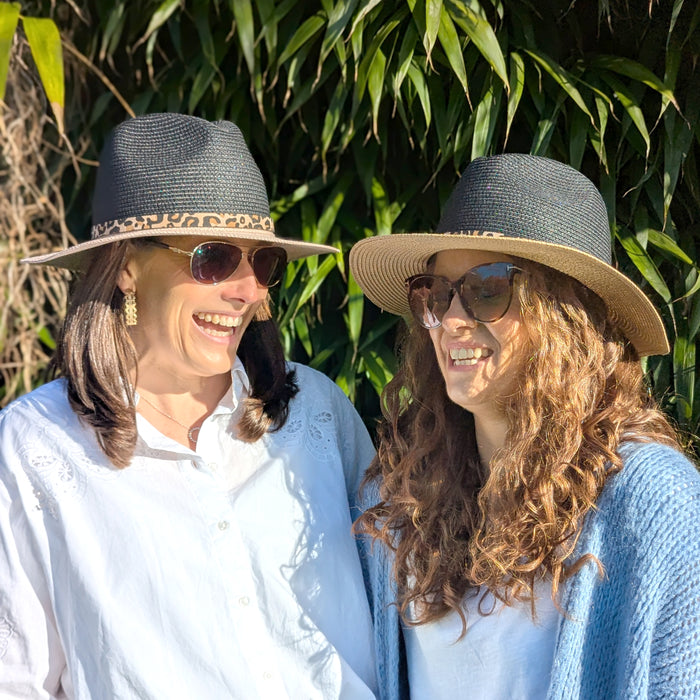 Two Tone Panama Foldable Hat (57cm) - Black/Natural