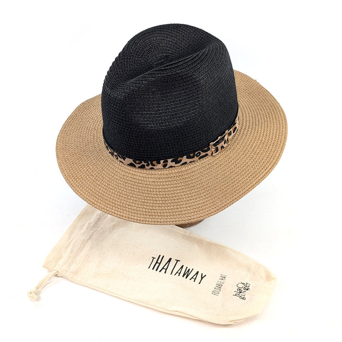 Two Tone Panama Foldable Hat (57cm) - Black/Natural