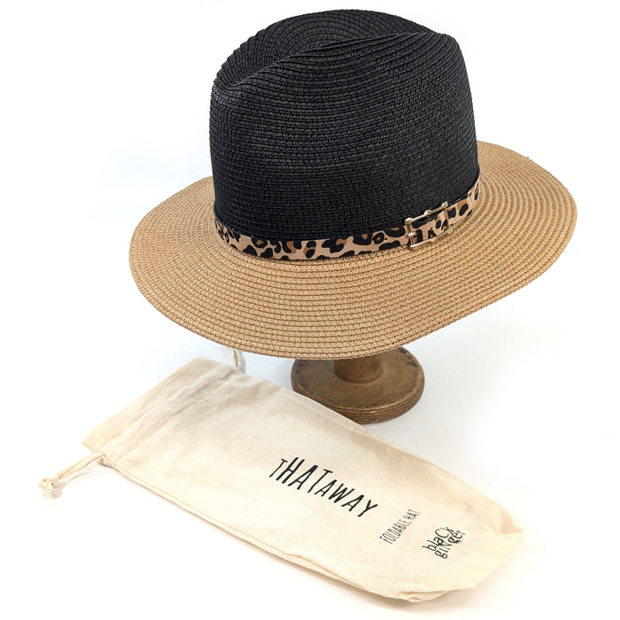 Two Tone Panama Foldable Hat (57cm) - Black/Natural