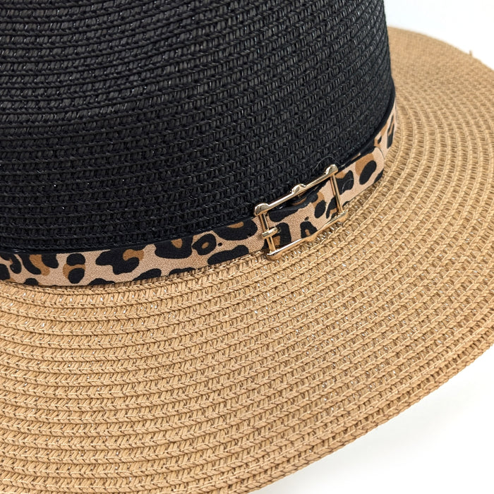 Two Tone Panama Foldable Hat (57cm) - Black/Natural