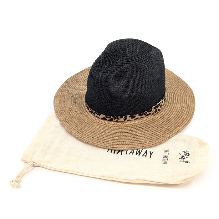 Two Tone Panama Foldable Hat (57cm) - Black/Natural