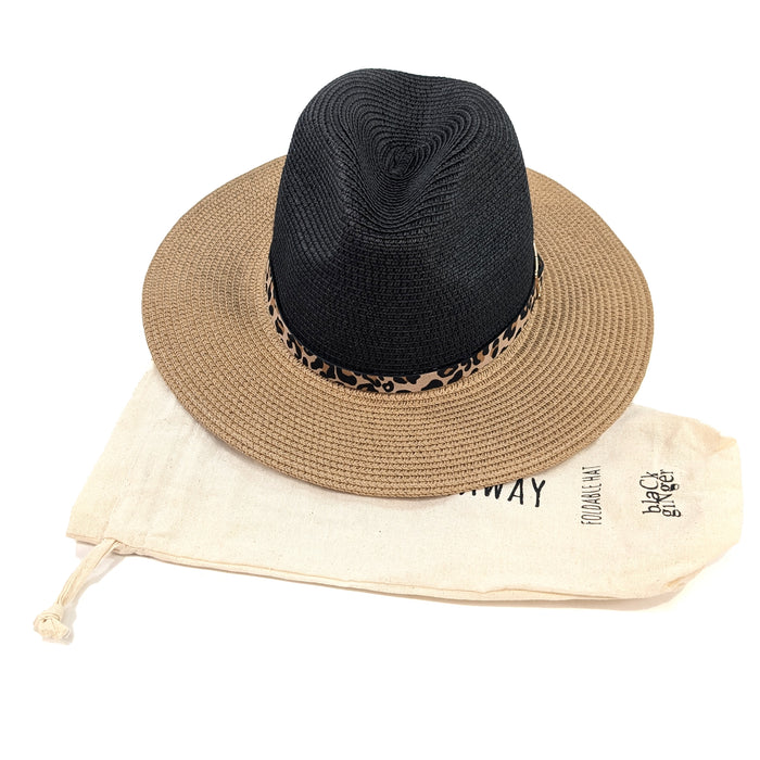 Two Tone Panama Foldable Hat (57cm) - Black/Natural
