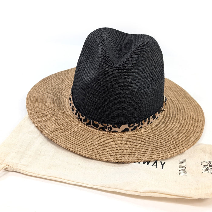 Two Tone Panama Foldable Hat (57cm) - Black/Natural